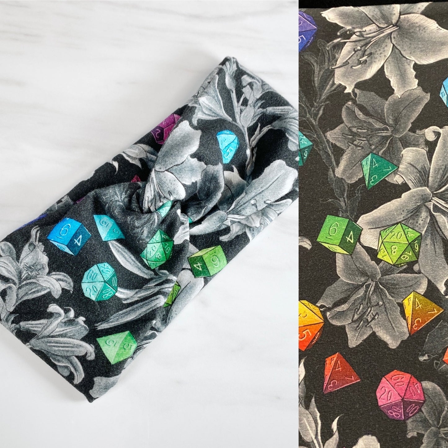 Rainbow Floral Dice Knot Headband