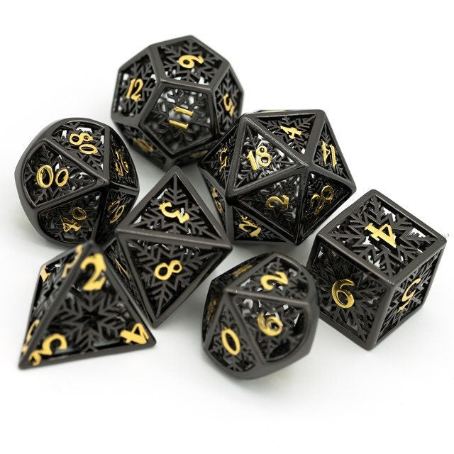 Snowflake Dice, Black & Gold