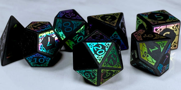 Stone Obsidian Dice with Foil Numbering, Polyhedral Dice