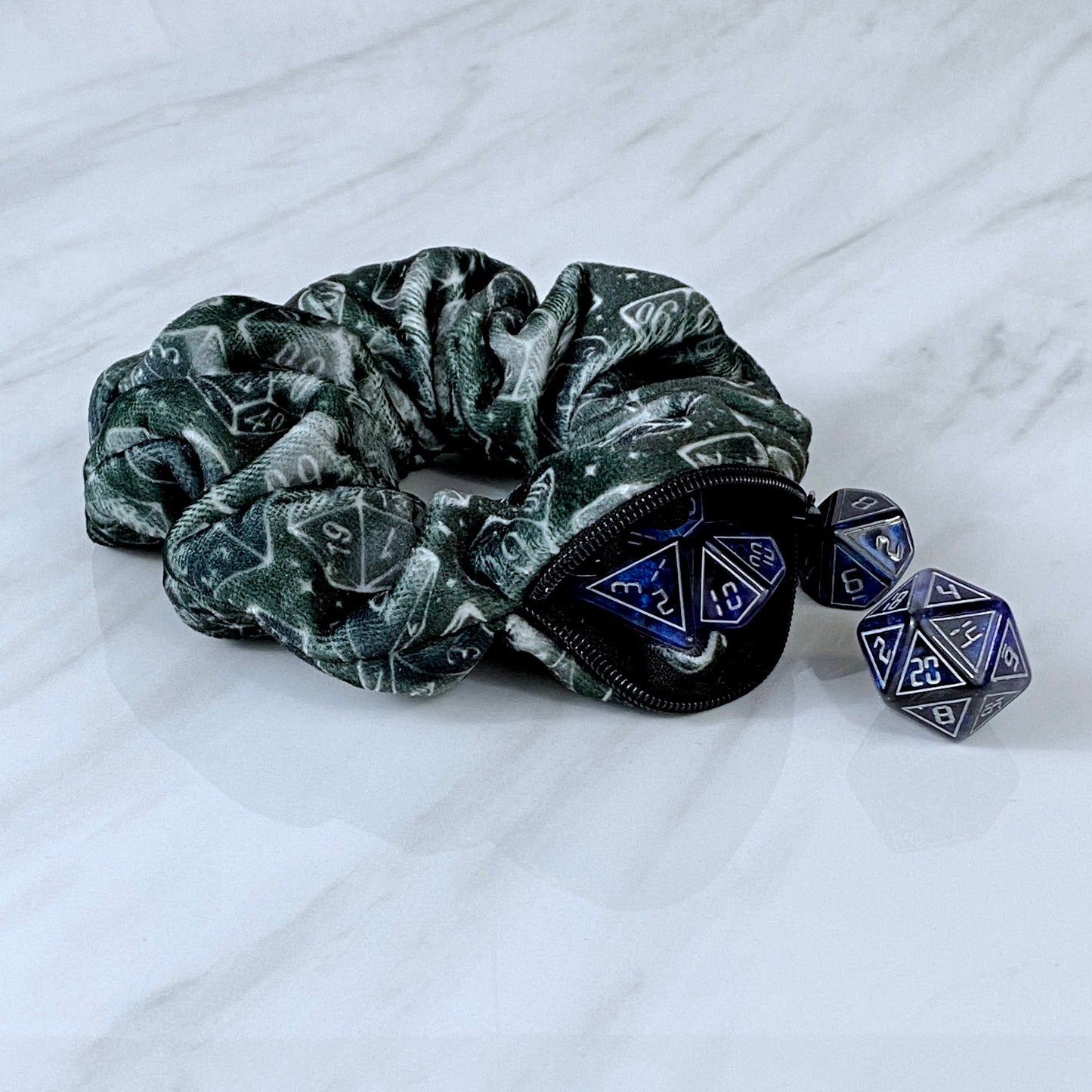 Velvet Galaxy Dice Zipper Stash Scrunchie