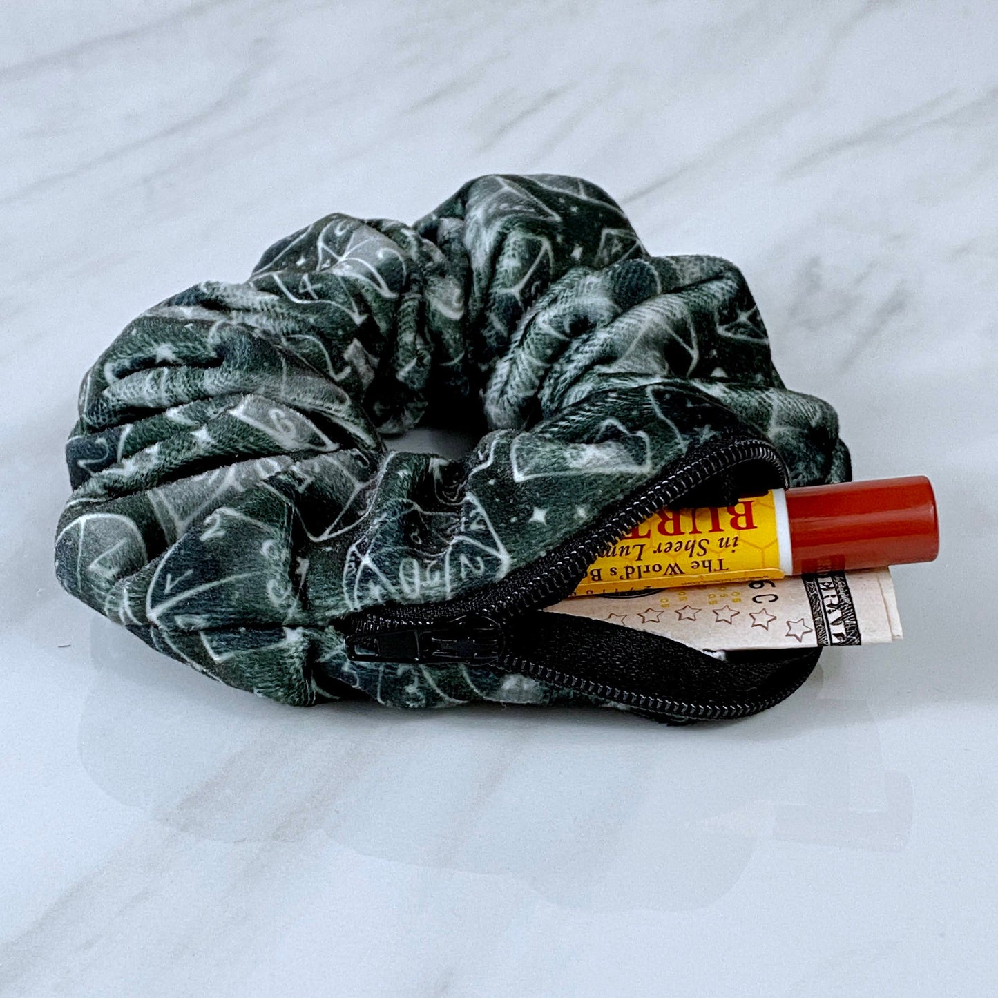 Velvet Galaxy Dice Zipper Stash Scrunchie