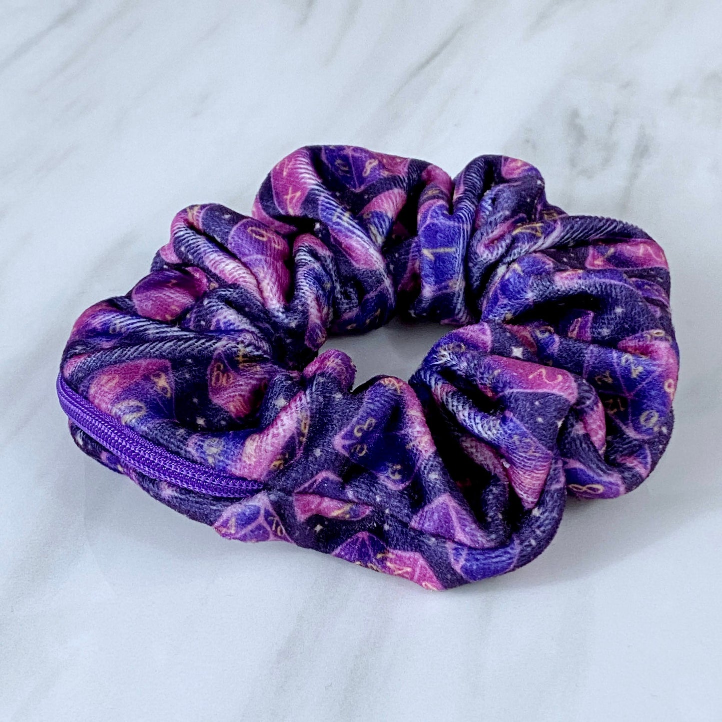 Velvet Galaxy Dice Zipper Stash Scrunchie