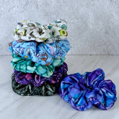 Velvet Galaxy Dice Zipper Stash Scrunchie