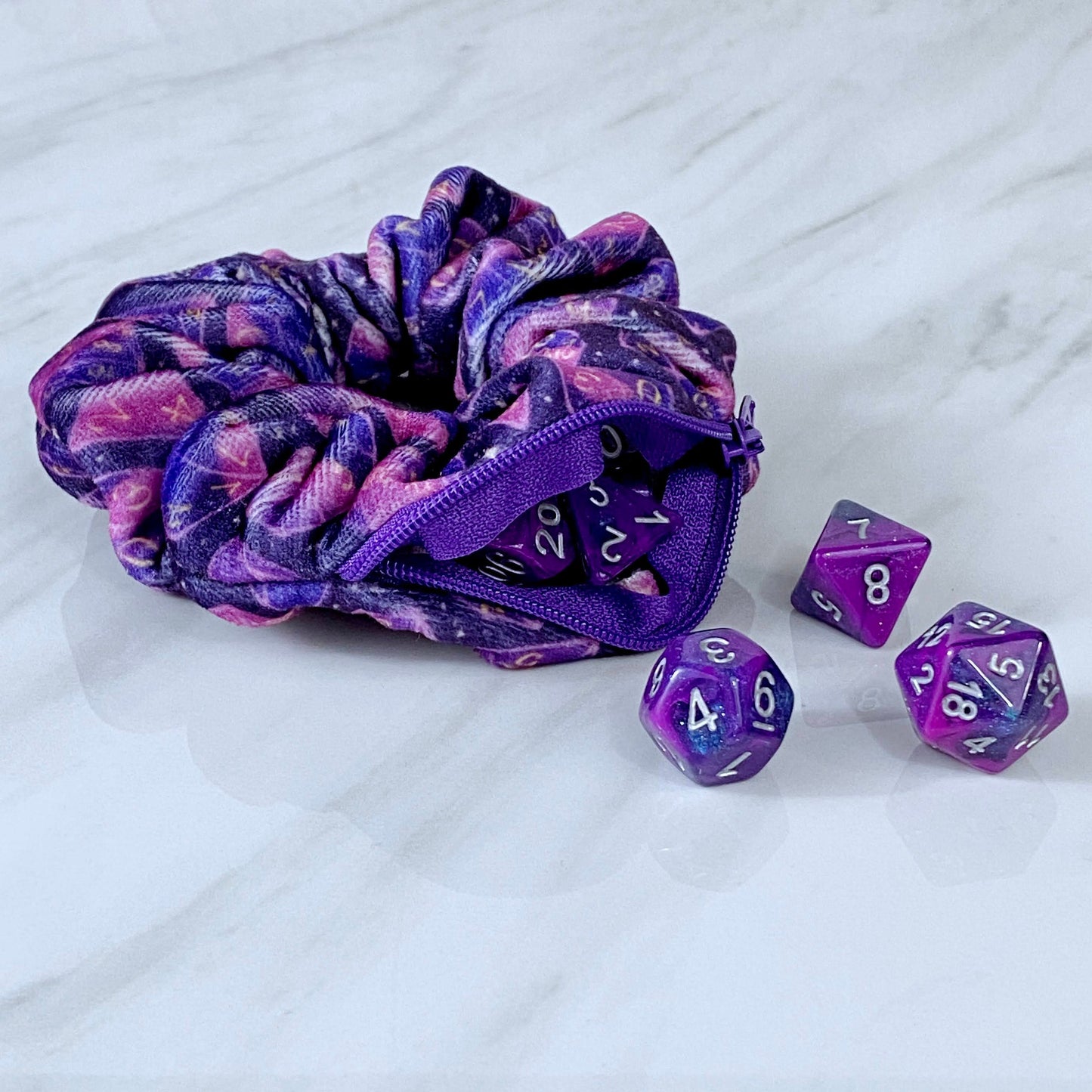 Velvet Galaxy Dice Zipper Stash Scrunchie