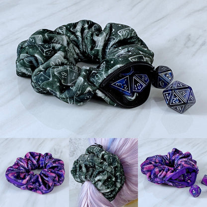 Velvet Galaxy Dice Zipper Stash Scrunchie