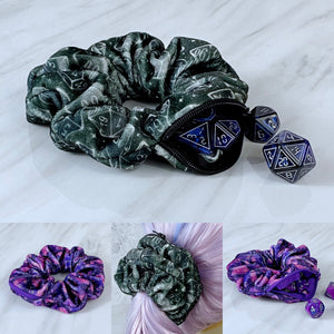 Velvet Galaxy Dice Zipper Stash Scrunchie