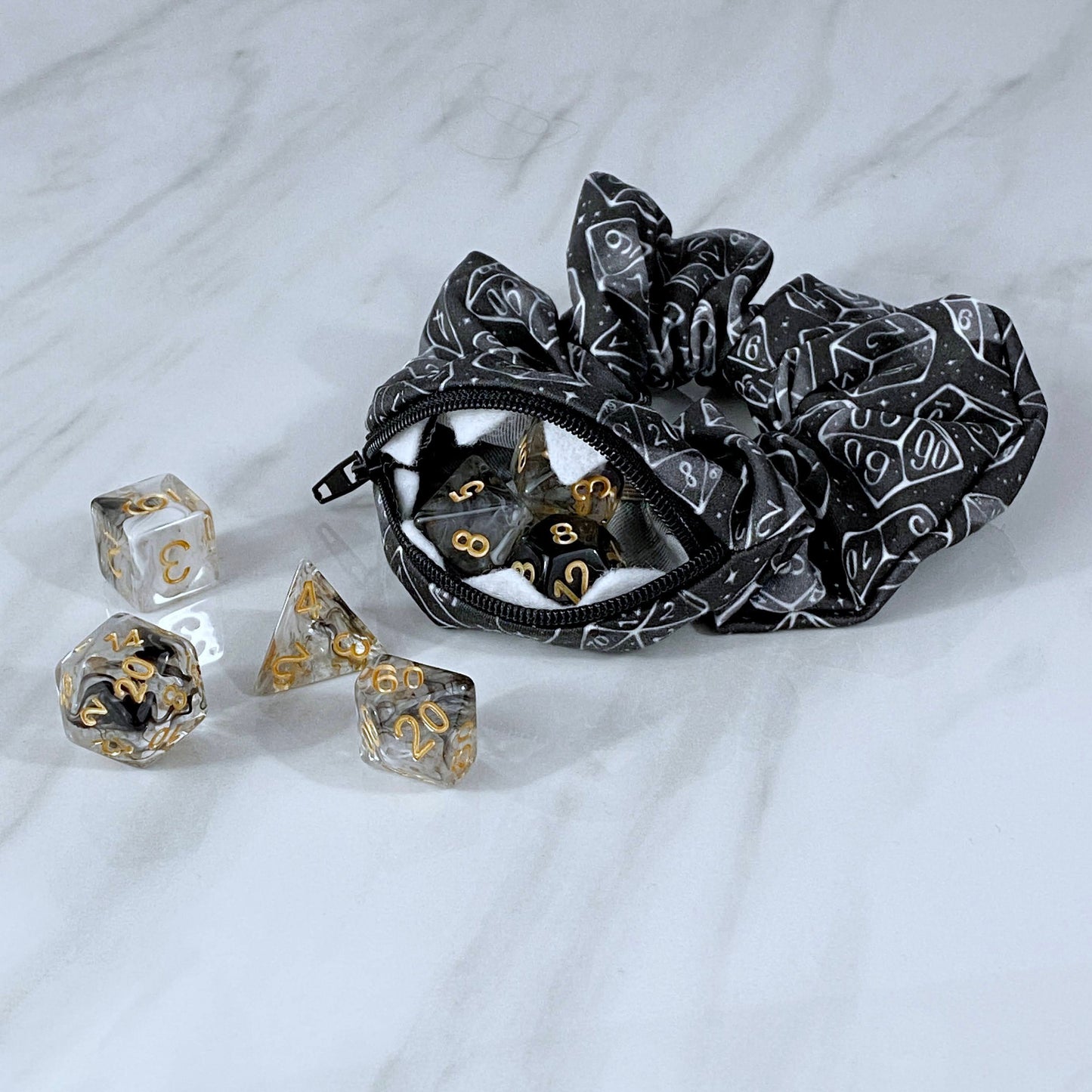 Velvet Galaxy Dice Zipper Stash Scrunchie